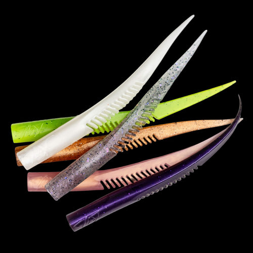 Assorted fishing lures with different colors  on a black background