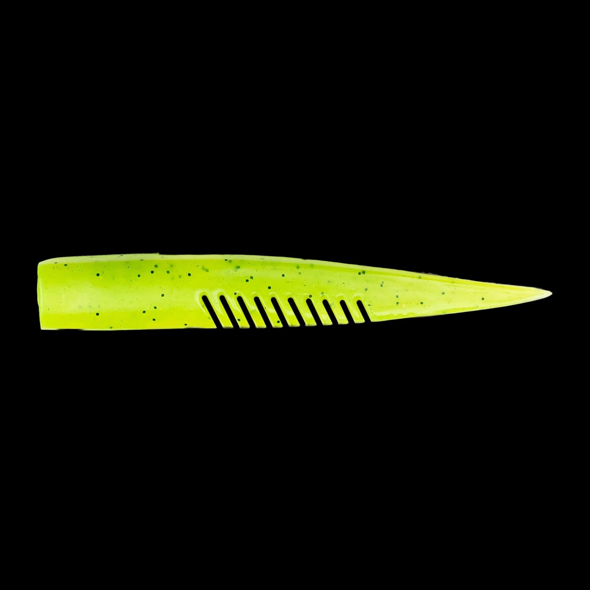 yellow comb-like texture fishing lure on a black background